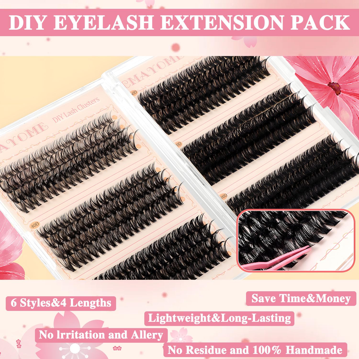 MOTIBACK 480pcs DIY Mixed False Eyelashes Kit, Individual & Cluster Lashes (30-100D, 10-16mm), Black - Image 2