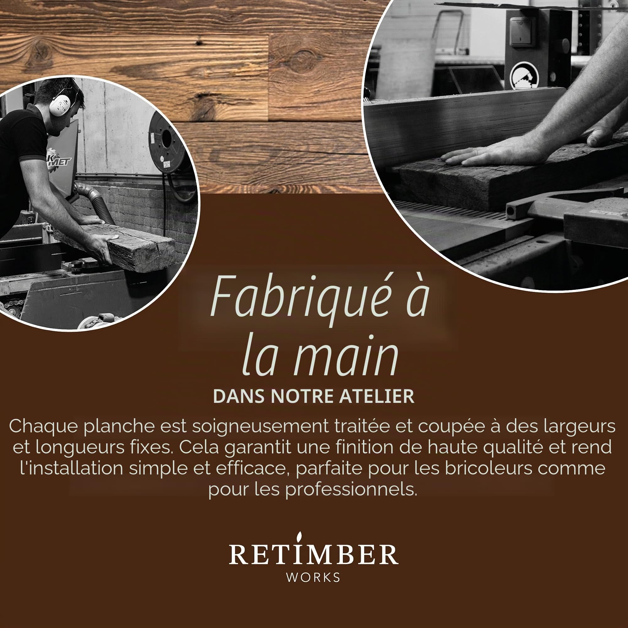 Revêtement mural en bois 3D, panneau décoratif en bois recyclé Alpen Braun, 0,8 m² par boîte, pour décoration murale rustique et moderne