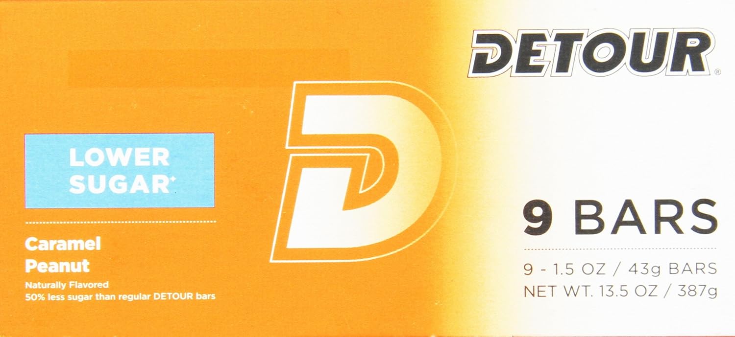 Detour Lower Sugar Whey Protein Bar, Caramel Peanut, 1.5 Ounce (Pack of 9)