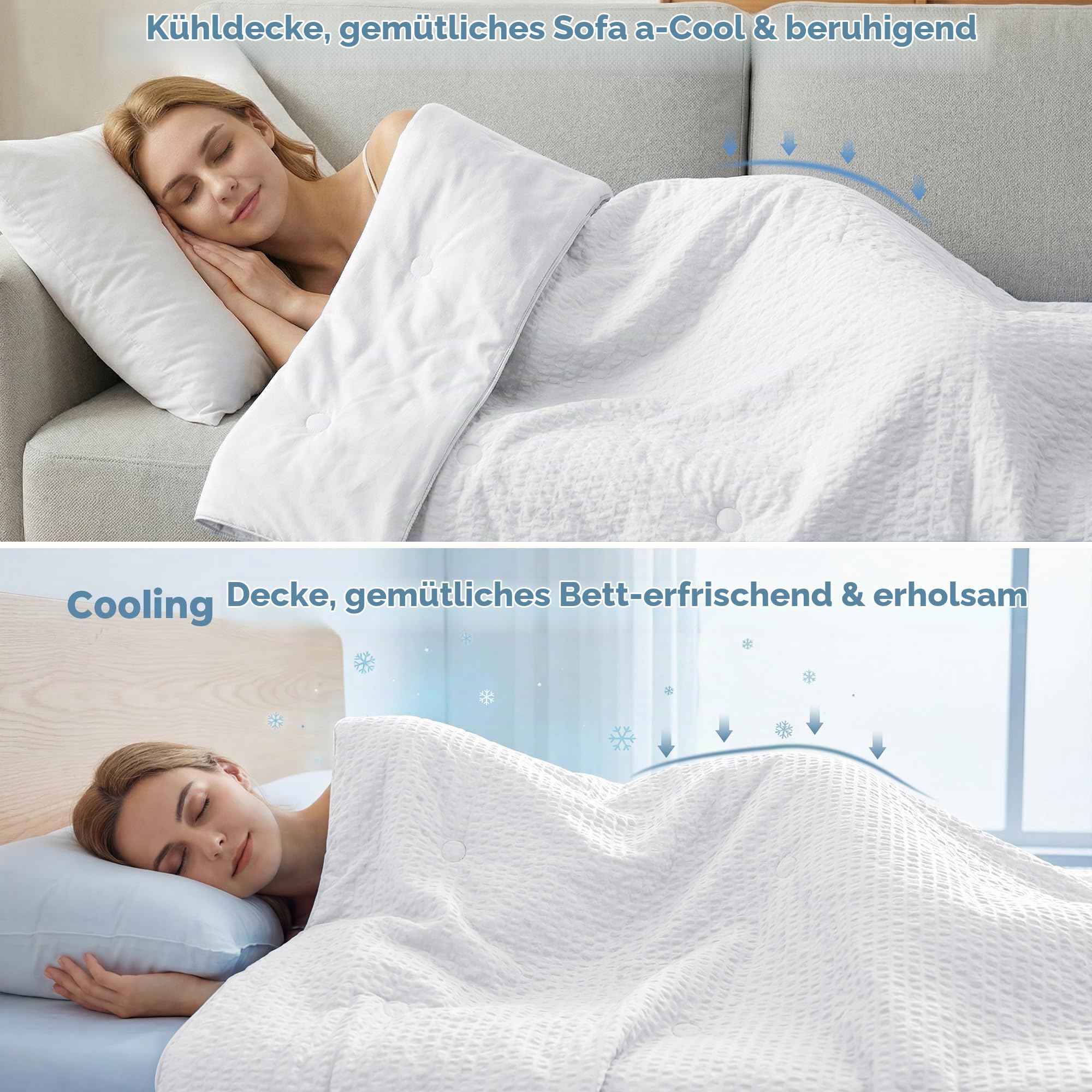 UNIKOME Kühldecke Doppelseitig - Wendbare Sommerdecke aus Bubble Sherpa & Ice Silk, Leicht und Atmungsaktiv für Hitze- und Schweißgeplagte, Ideal für Klimaanlagen, 150 x 200 cm, Weiß