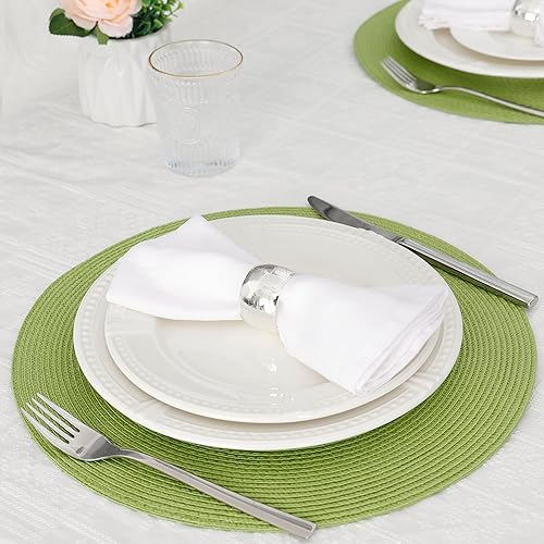 Miniatura 7 de HODJOY Juego de 6 manteles individuales redondos para mesas de comedor, manteles individuales tejidos lavables para Navidad de 15 pulgadas (verde