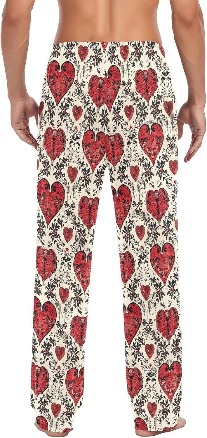 ALAZA Red Heart Gothic Men's Pajama Pants Men Cotton Pajama Bottoms with Pockets, S