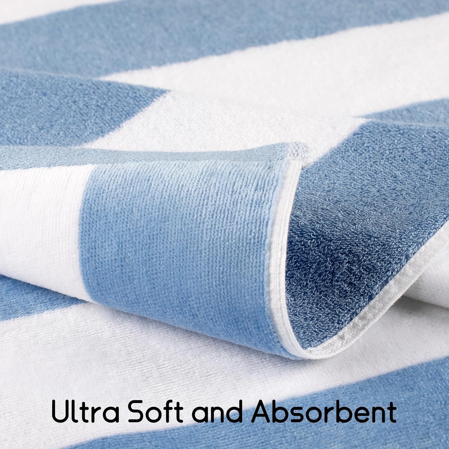 cabanana Large Oversized Beach Towel - 35 x 70 Inch Cotton Pool Towel, Blue Striped Soft Cabana Swim Towel - Image 2