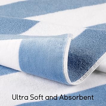 cabanana Large Oversized Beach Towel - 35 x 70 Inch Cotton Pool Towel, Blue Striped Soft Cabana Swim Towel