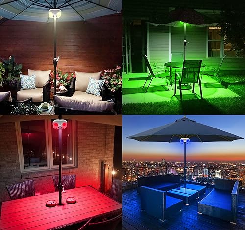 Miniatura 4 de HONWELL Luces para sombrilla de patio al aire libre, funciona con pilas, inalámbrica, 12 colores cambiantes, con control remoto, luces LED