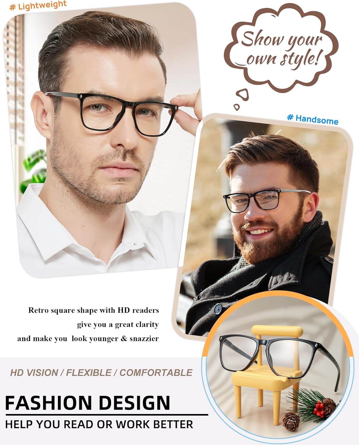 MARE AZZURO Large Reading Glasses Men Lightweight Readers 1.0 1.25 1.5 1.75 2.0 2.25 2.5 2.75 3.0 3.5 4.0 5.0 6.0 - Image 2