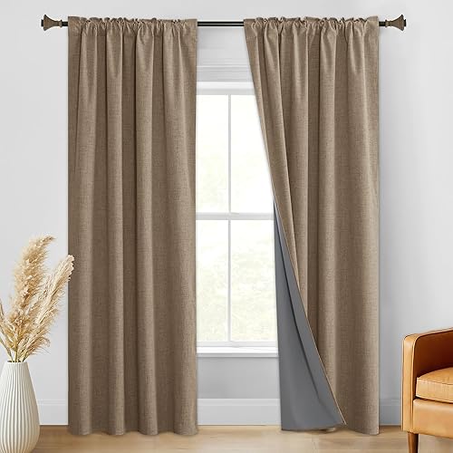 Miniatura 2 de StangH Cortinas de lino natural 100% opacas de 84 pulgadas de largo, con aislamiento térmico, cortinas y cortinas para dormitorio, pestañas