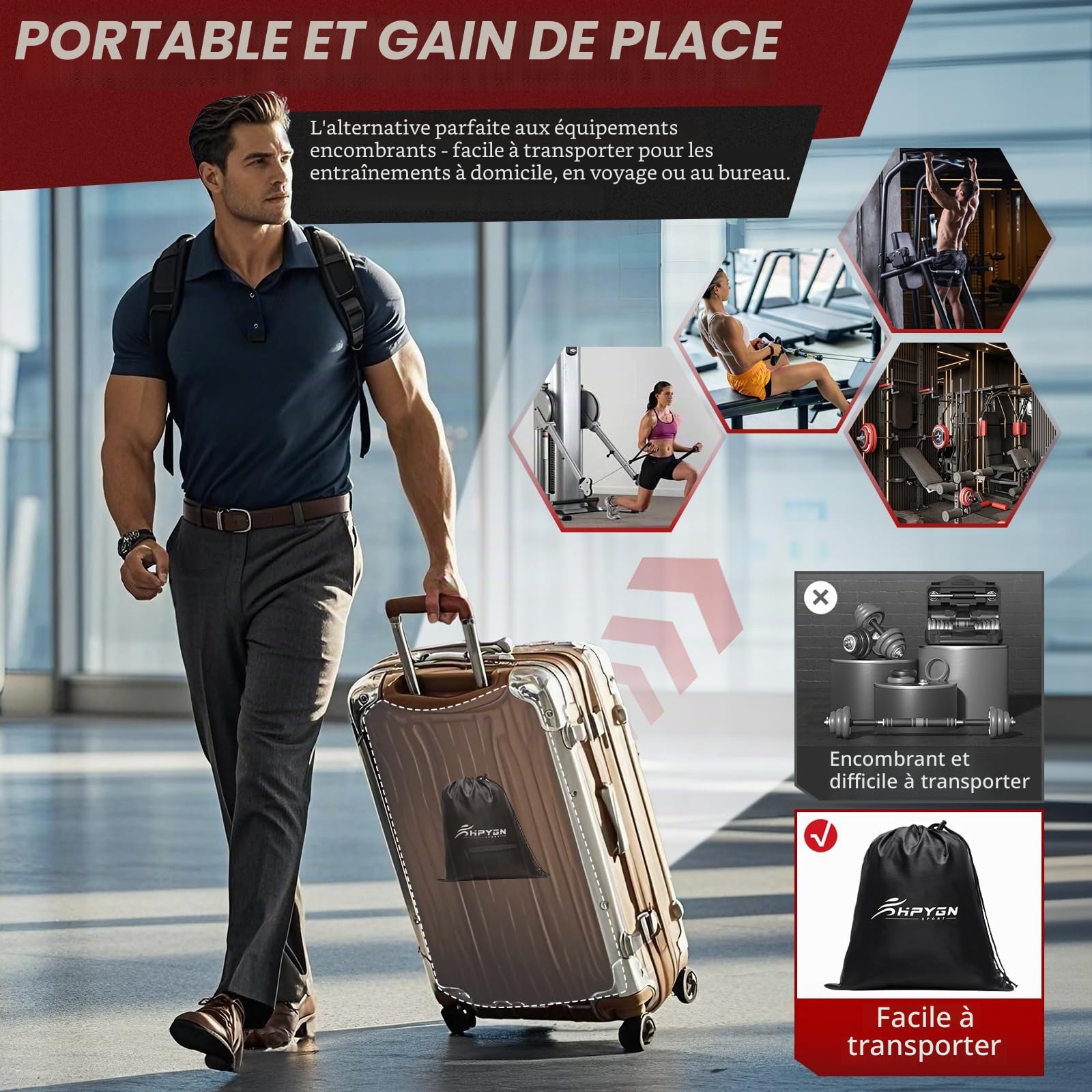 Bande Élastique Fitness, Elastique Musculation Bandes de résistance Lot de 5- avec poignées Sangles de Cheville et Ancre de Porte - Kit Complet de Fitness pour Musculation Pilates, Yoga, Gym