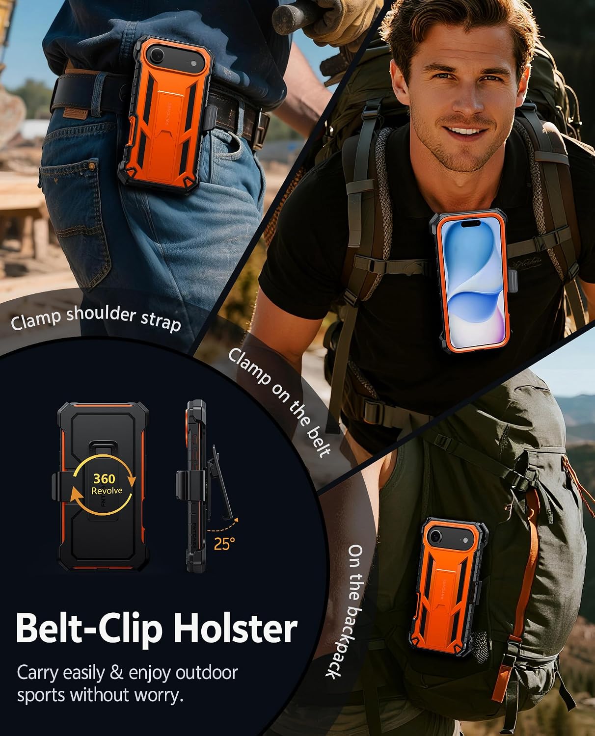FNTCASE for iPhone Air Case with Belt Clip and Built-in Screen Protector | Rugged Kickstand, 20FT Military-Grade Drop Protection, Full Body Heavy Duty Shockproof Holster, Hard Protective Cover