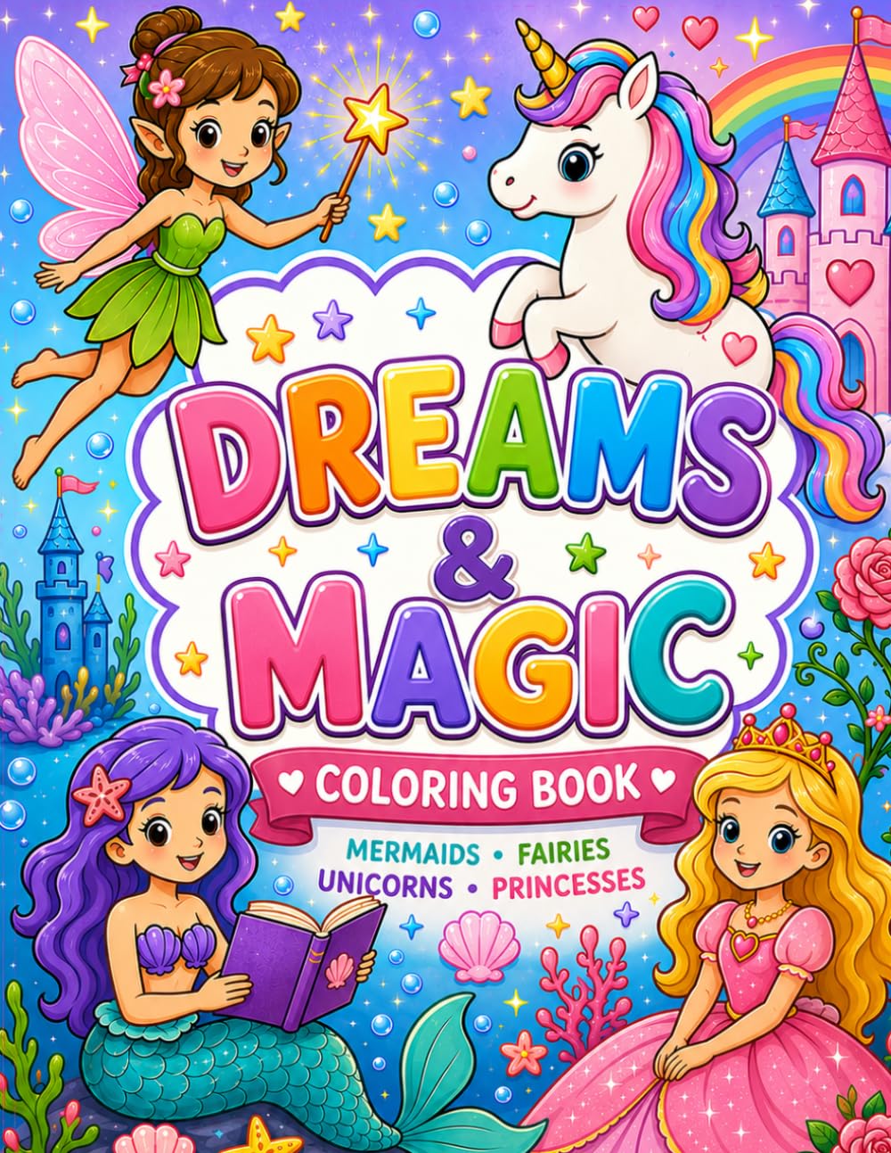 Dreams & Magic Coloring Book: Mermaids, Fairies, Unicorns & Princesses Coloring Fun for Kids