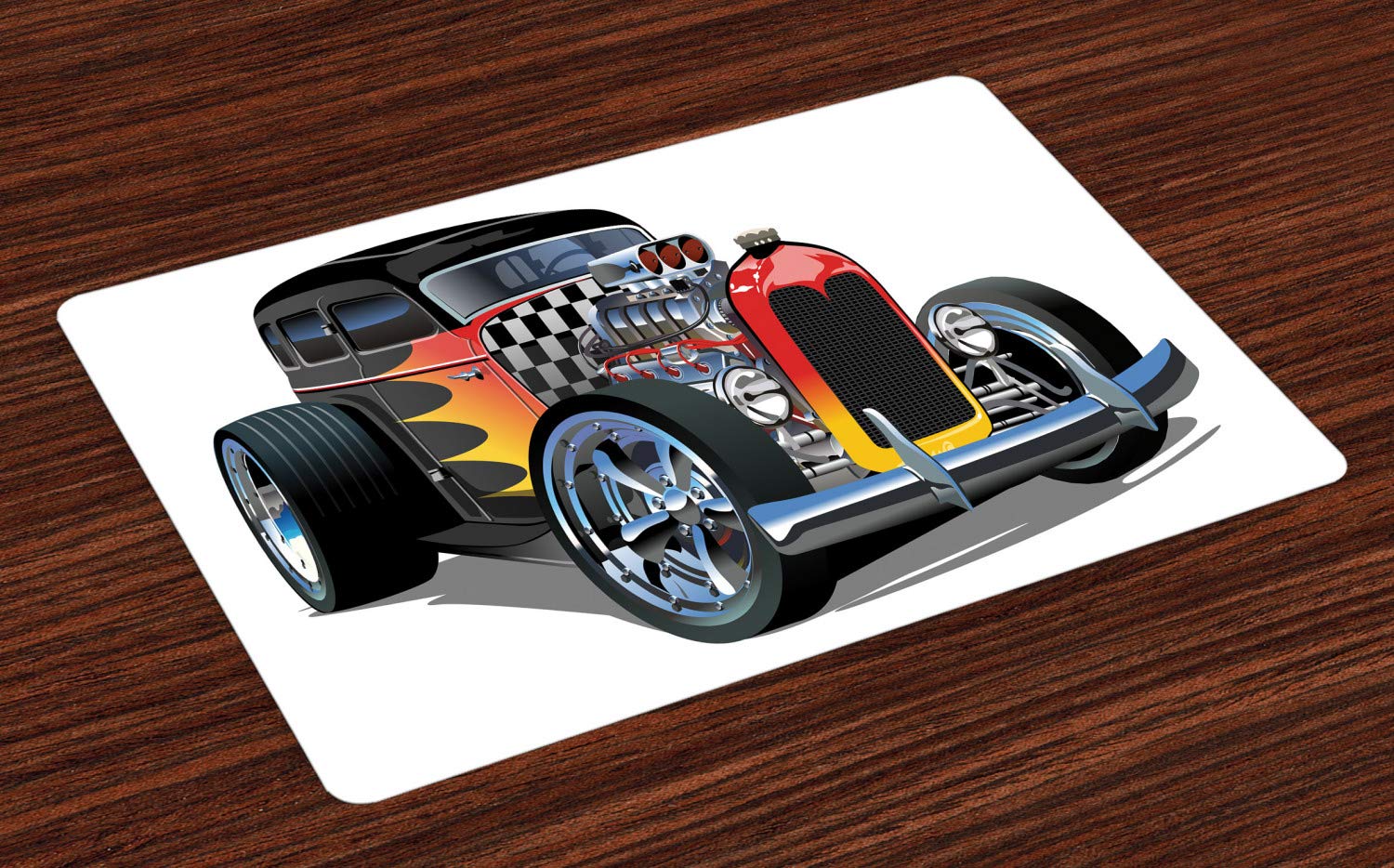 ABAKUHAUS Set Di 4 Tovagliette Americane In Tessuto Lavabile, 45x30 Cm, Tema Auto Classiche Americane