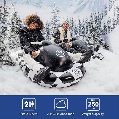 Vista 5 de FUNBOY Moto de nieve inflable para invierno, paquete de dos unidades, Happy Face paquete de dos Paquete de dos caras felices,Champán paquete