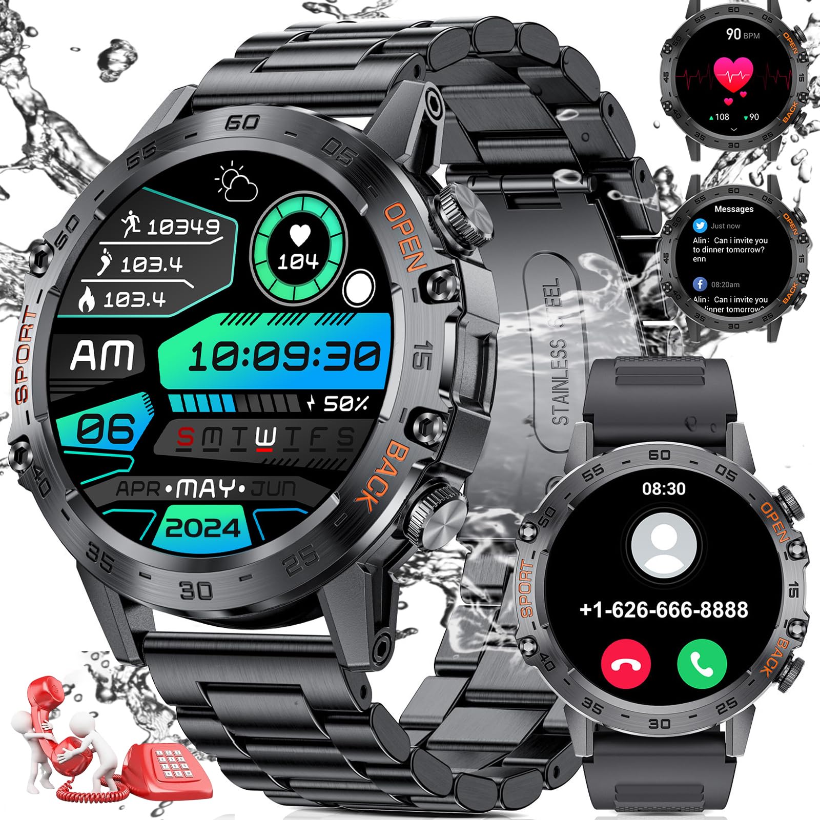LIGE Reloj Inteligente Hombre con Teléfono Función, 100+ Modos Deportivos Smartwatch Militar 1,39’’ 400mAh Pantalla Táctil IP67 para Android iOS con Monitor de Ritmo Cardíaco/ SpO2/Sueño