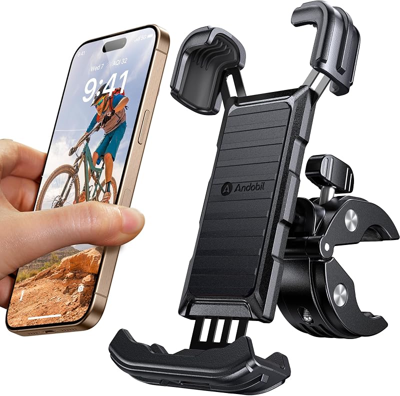 andobil Univerzális Telefontartó Kerékpárra és Motorra - 360° Forgatható, Ütésálló, Egykezes Használat, 15-46mm Kormányra