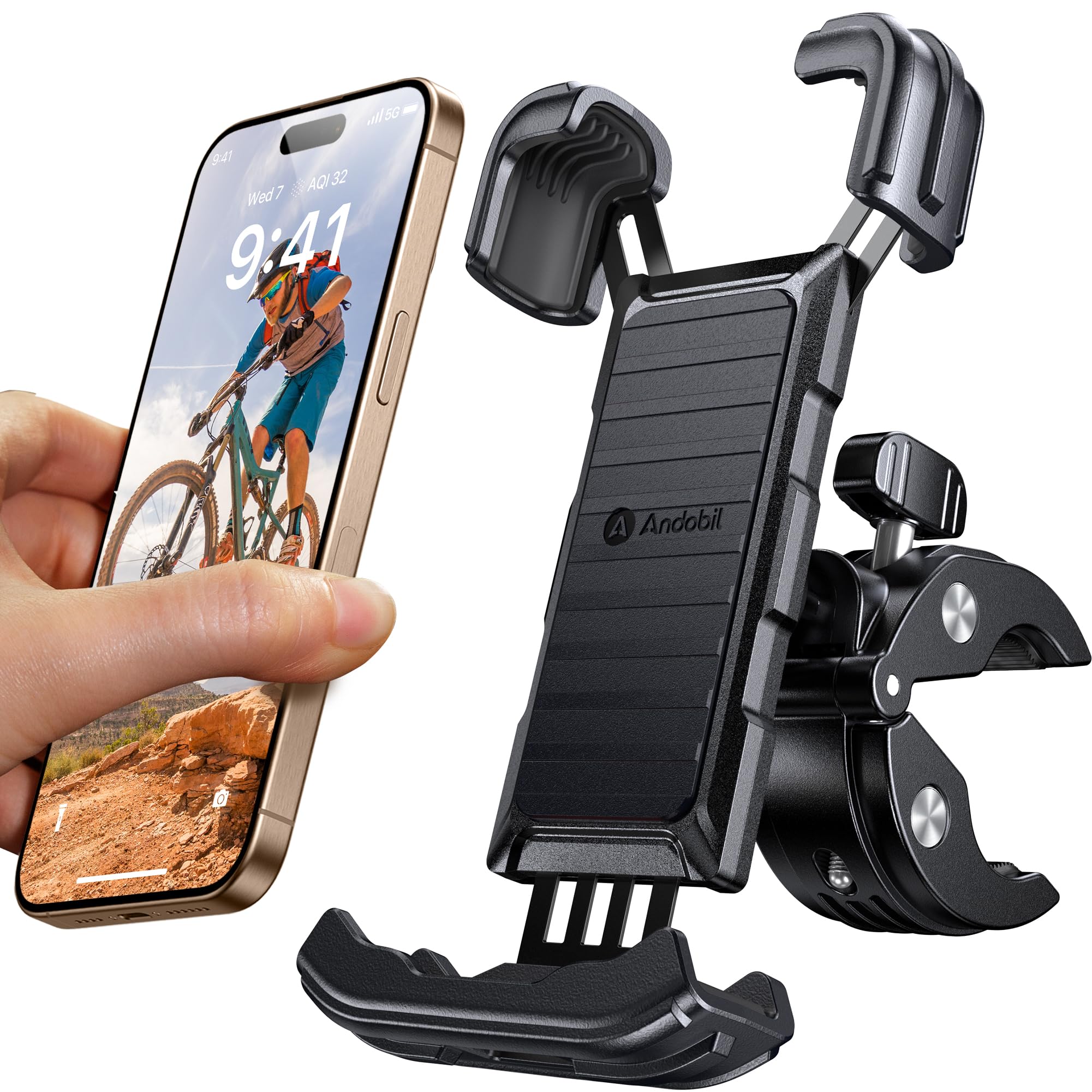 andobil 2026 Handyhalterung Fahrrad [ Top Verarbeitet ] 165 km/h Stoßfest [ 1s Einhandbedienung ] Universal Handyhalterung Motorrad 360° Handyhalter Fahrrad für iPhone 17/16/15/14 Pro Max Samsung S25