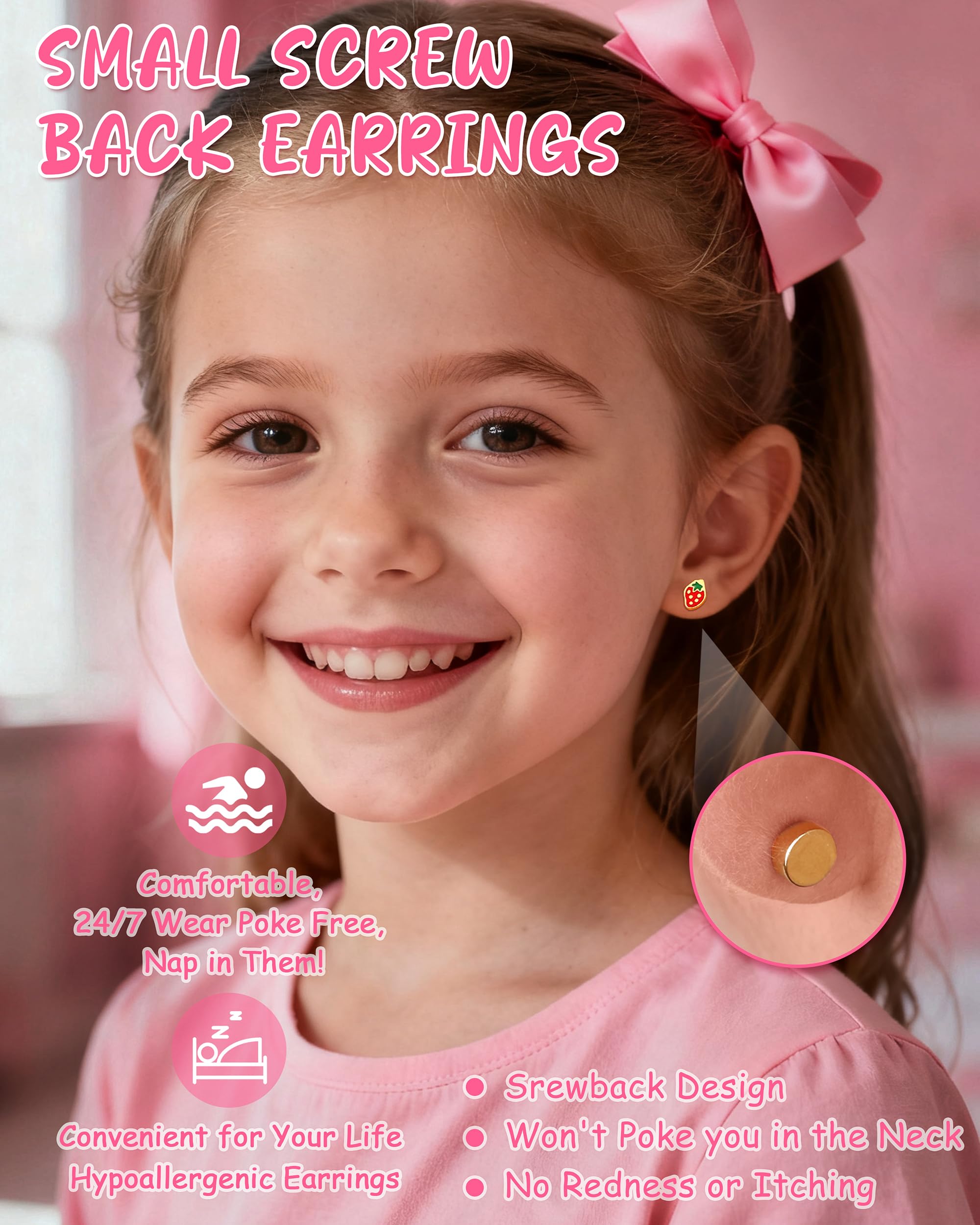 CASSIECA 10 Paires Boucle d'Oreille Enfants Fille Boucle d'Oreille Femme Acier Inoxydable Hypoallergenique Creoles Ensemble Boucles d'Oreilles Mignonnes de Cœur Fleur Arc-en-Ciel Zircon
