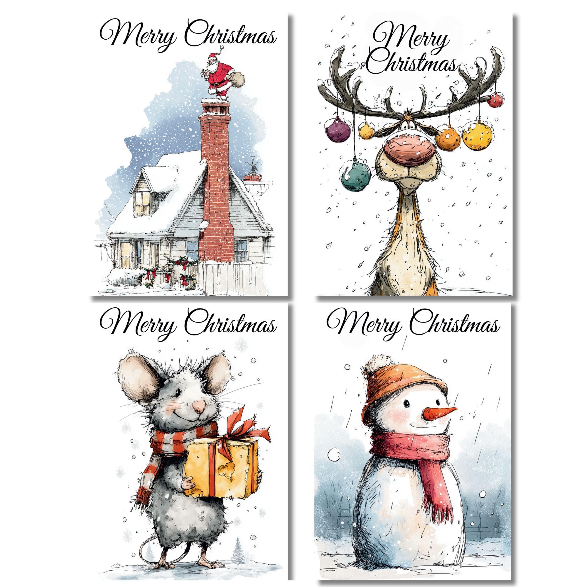 LimaLima Christmas Card Multipack x 8 4 Funny Xmas Designs 2 Of Each Design Large A5 When Folded Presented In Presentation Box