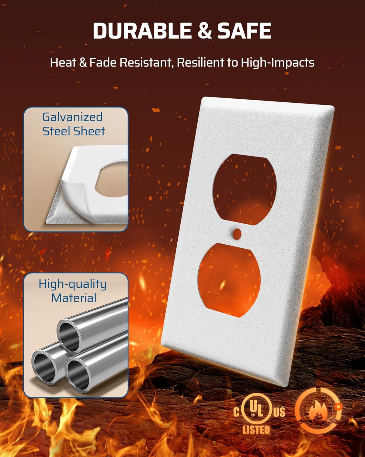 DEWENWILS Metal Duplex Receptacle Outlet Wall Plate, Electrical Outlet Covers Plates, Standard Size 1-Gang 4.50" x 2.76", UL Listed, Dual Electric Receptacle Plug Covers, Texture White, 10 Pack