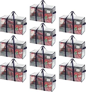 VENO 10 Pack Moving Bags and Large Christmas Storage Bins with lids. Alternative to Moving Boxes, Packing Supplies for College. Extra Large Heavy Duty Totes for Packaging (Clear, 10 Pack)