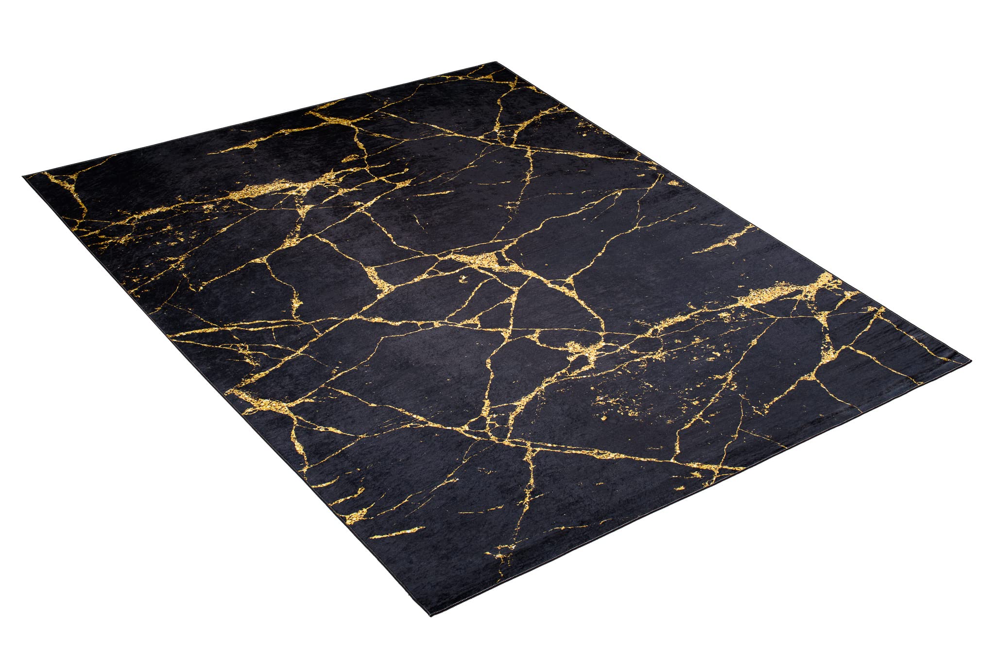 TAPISO Toscana Alfombra Antideslizante Suave de Salón Dormitorio Habitación Infantil Diseño Moderno Abstracto Negro Dorado Patrón Impreso Sin Pelo 160 x 230 cm