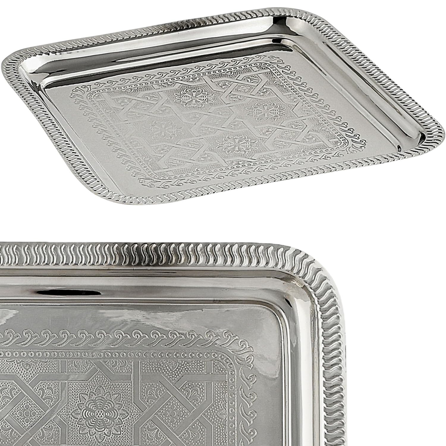 Orientalisches Serviertablett Nacera eckig aus Metall in Silber 27 cm