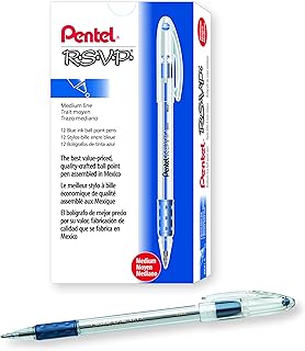 Pentel BK91C R.S.V.P. Stick Ballpoint Pen, 1mm, Trans Barrel, Blue Ink, Dozen