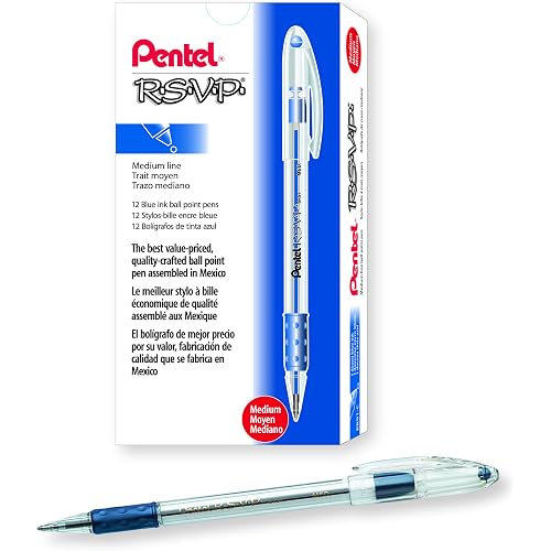 Pentel RSVP Ballpoint Pen, (1.0mm), Medium Tip, Blue Ink, Box of 12 (BK91-C)