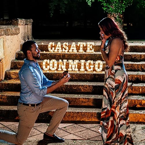 Cartas de marquesina de casate conmigo | Cartas iluminadas casarme en español | Signo «Will You Marry Me» | Decoración de propuesta
