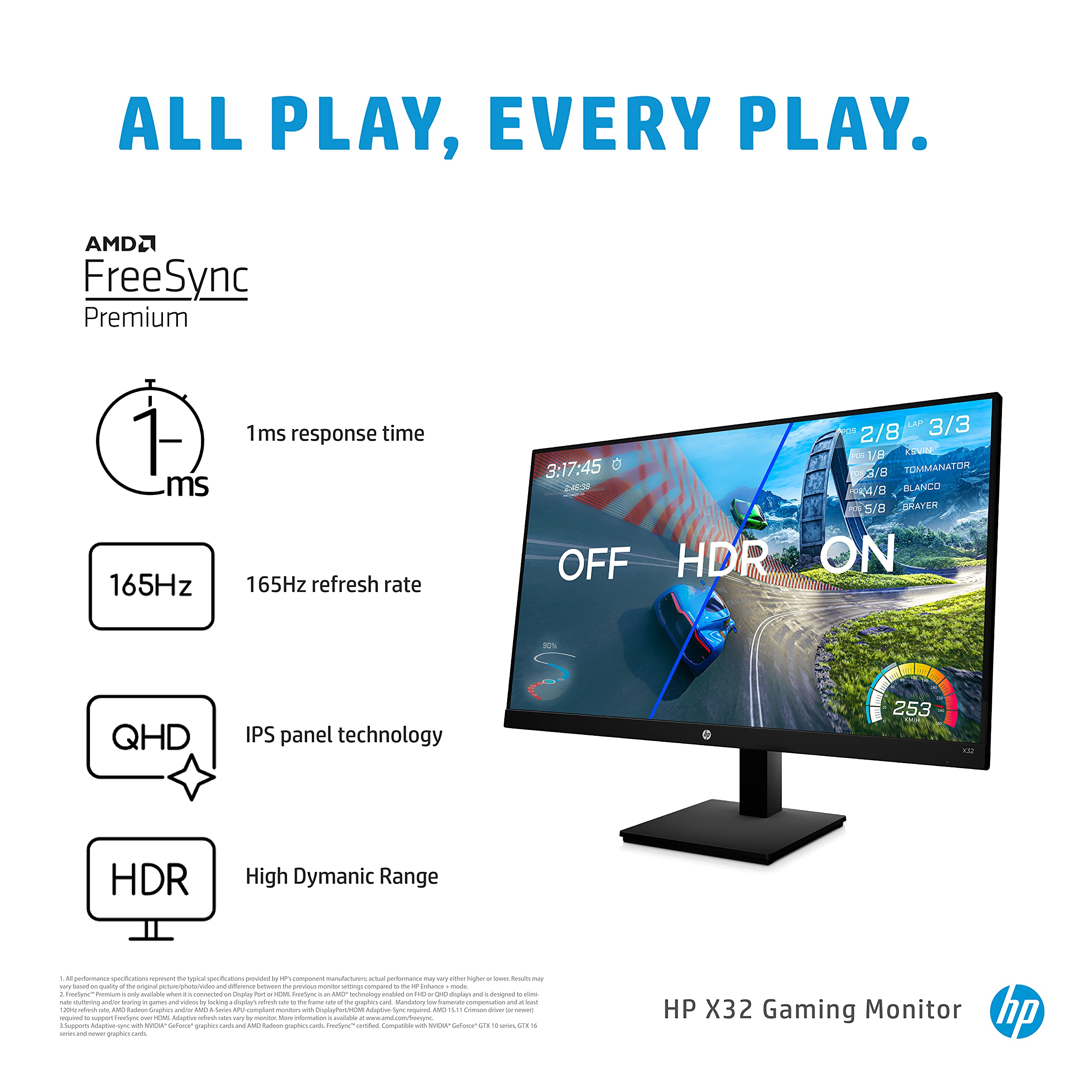 HP X32 31.5 Inch IPS QHD 165Hz 1ms Gaming Monitor With DisplayPort