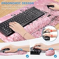 Vista 3 de iCasso - Alfombrilla de mouse, juego grande de alfombrillas de escritorio rosa, 4 en 1 XXL, alfombrilla de mouse + reposamuñecas para teclado +