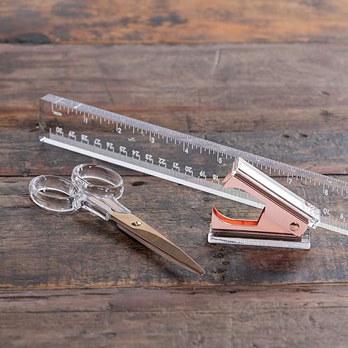Miniatura 9 de Staple & Stick  Papelería y accesorios de escritorio  Juego de tijeras, removedor de grapas y regla  Lucite acrílico dorado y transparente