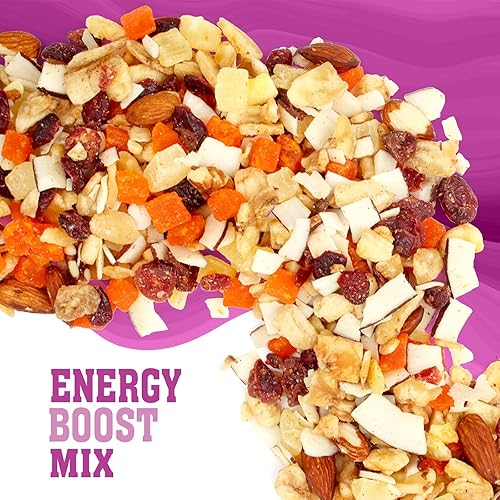 Miniatura 4 de Sunkist Energy Boost Trail Mix - Mezcla de frutas y nueces, baja en sodio, aperitivo sin gluten con papaya, nueces, coco, almendras, chips de