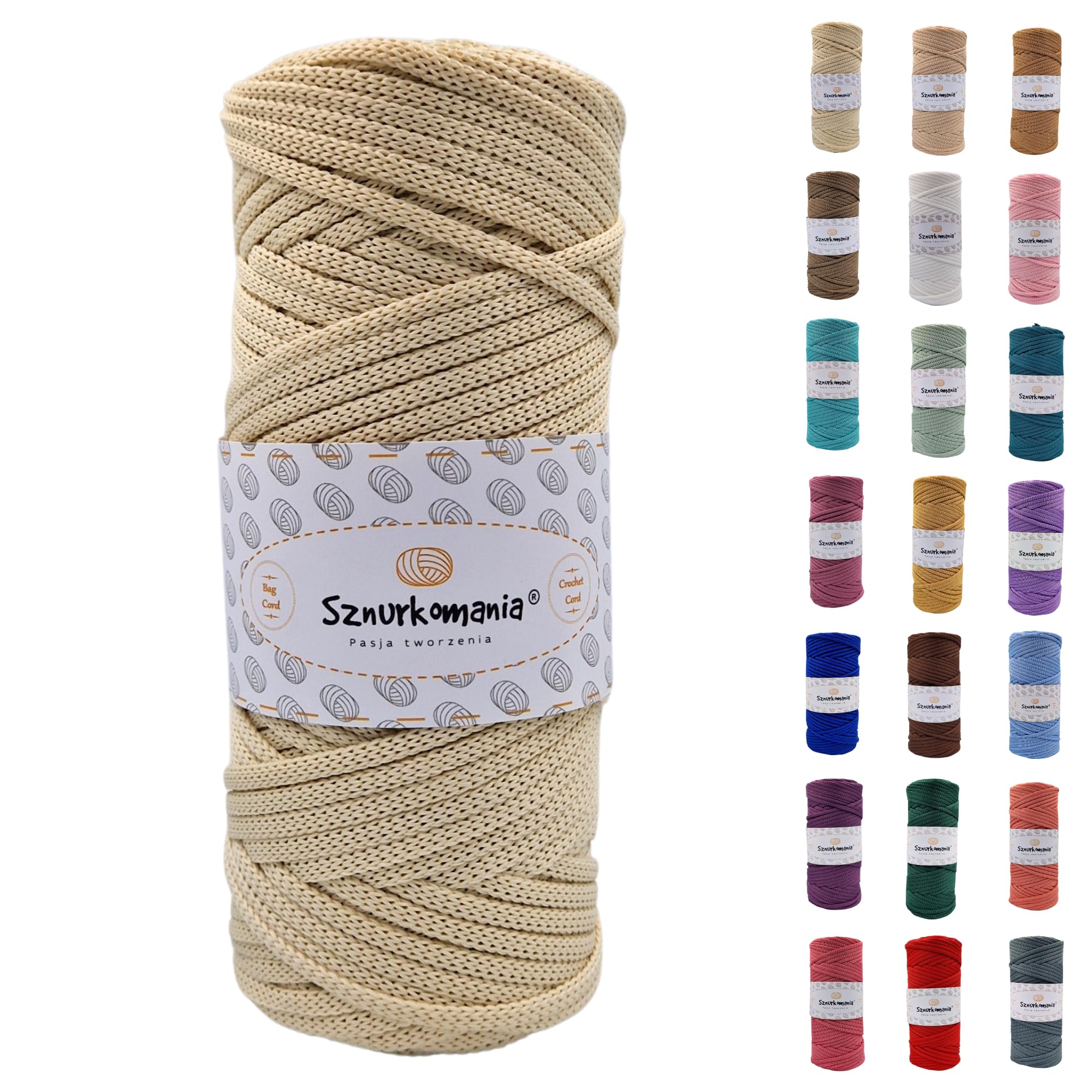 Sznurkomania Ecru Polyester Cord 5 Mm 100 M, Many Colours, Flat Polyester Cord, Crochet Cord, 5 Mm Macrame Cord, Macrame Yarn, Polyester Yarn, Shiny Cord, (Ecru)