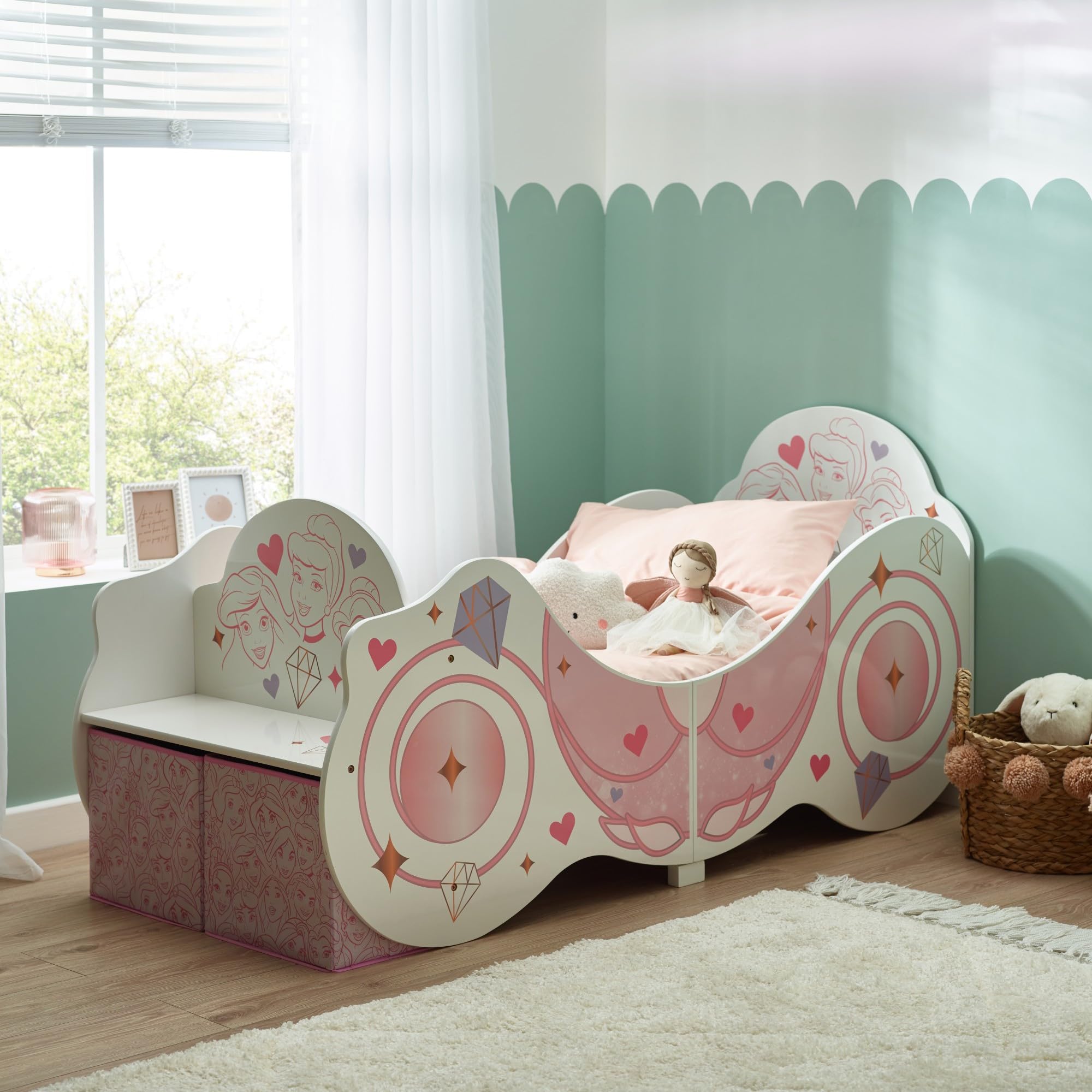 Disney Lit pour Tout-Petits : Construction Robuste en Bois d'ingénierie, côtés protégés, Lattes en Bois, s'adapte aux Matelas de 140 cm x 70 cm (Matelas Non Inclus) – Carrosse de Princesse