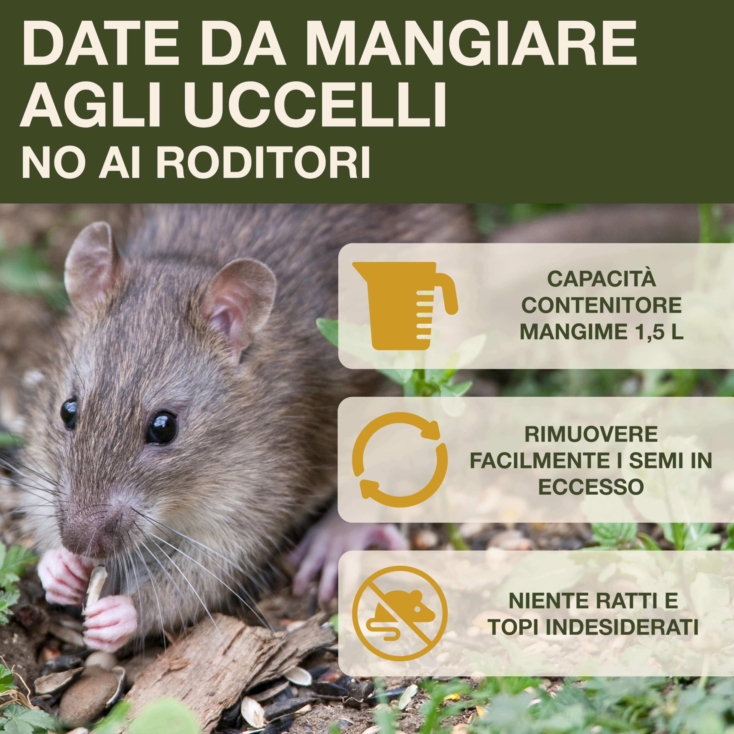 SWISSINNO Mangiatoia per Uccellini da Esterno Davos SMART BIRDS Casetta Cibo Uccelli Selvatici 2 Scomparti Antispreco Verde
