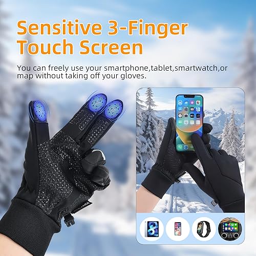 Miniatura 3 de Ryaco Guantes térmicos de invierno para hombres y mujeres, guantes cálidos con aislamiento para clima frío, impermeables, pantalla táctil para