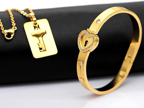 Miniatura 5 de Uloveido Collar con dije de llave de escudo y pulsera con candado para niñas, niños, pareja, collar, pulsera para hombres y mujeres, regalo