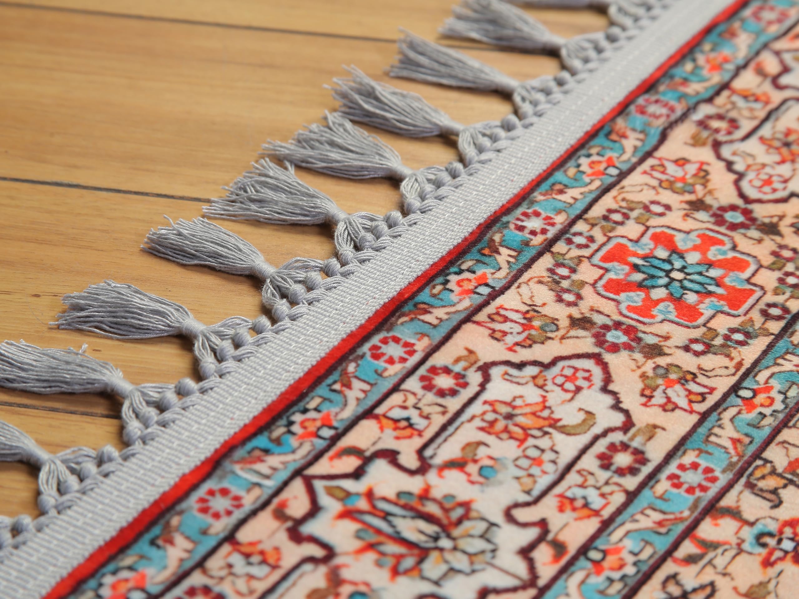 allmode homestyle şekil Tapis de prière traditionnel turc - Corail rouge et beige - Pompons décoratifs - Motif floral