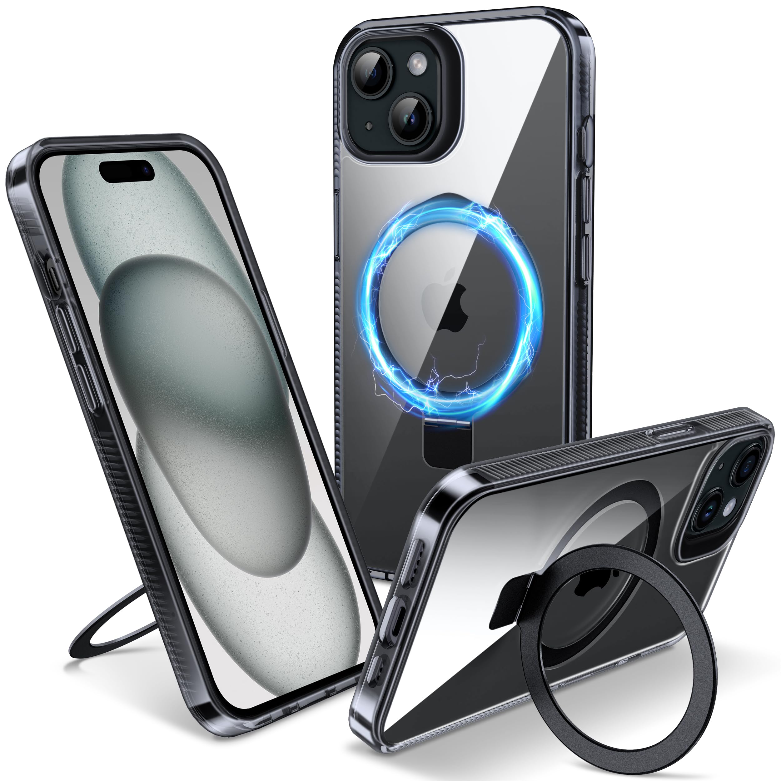 Flyzoo Magnetic Case for iPhone 15 - [Built-in Invisible Stand] [Compatible with MagSafe] [Military Grade Drop Protection] Anti-Yellowing Hard Back
