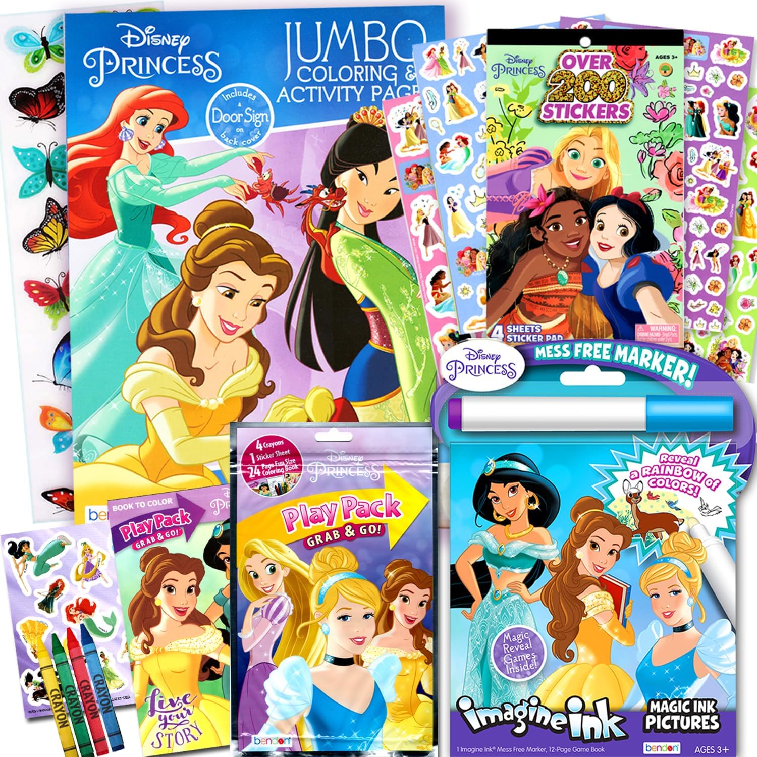 Amazon.com: Disney Princess Coloring Book and Sticker Activity Set for ...