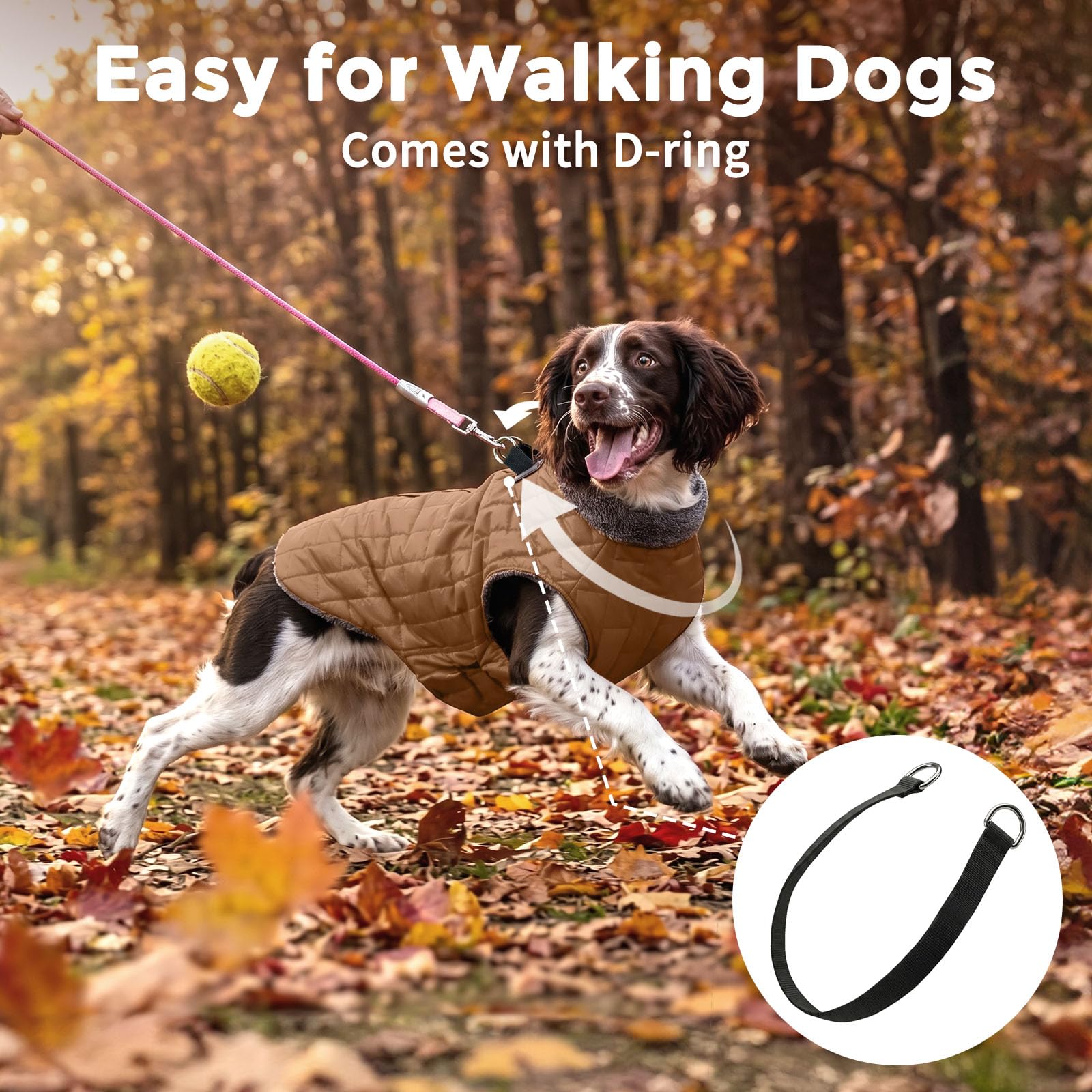 JoyDaog Warmer Fleece-Hundemantel mit strapazierfähigem Geschirr und D-Ring, wasserdichte Hundejacke für mittelgroße Hunde, Hundeweste für den kalten Winter, brüniertes Khaki, Größe L