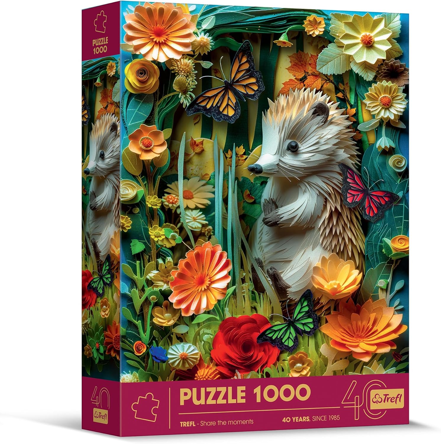 Trefl - 3D Puzzle, Hedgehog - 1000 Pieces - 40th Anniversary, Paper Art, Premium Jigsaw Puzzle for Adults and Children Aged 14 and Older