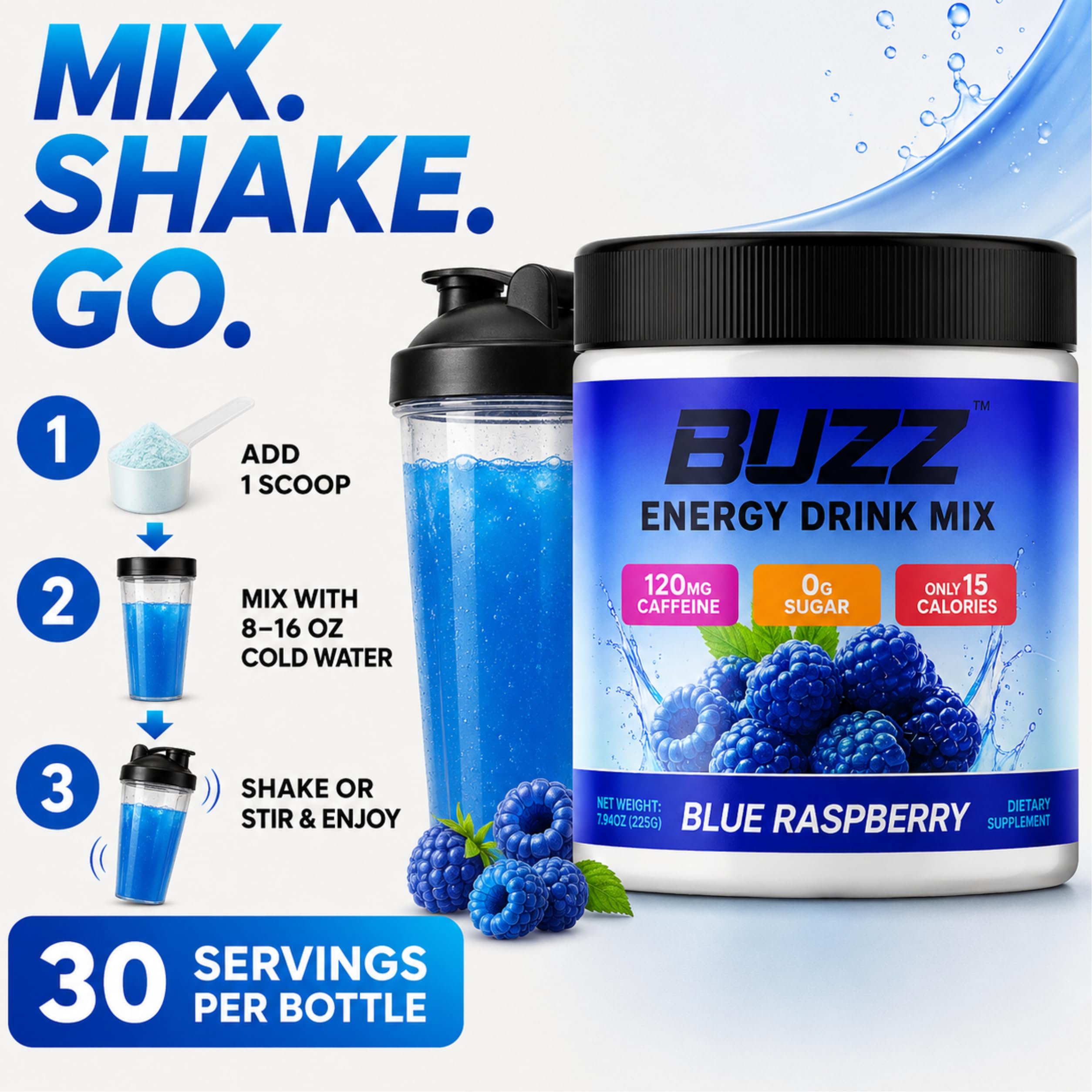 Sugar Free Energy Drink Powder - 18 Vitamins & Minerals, Raspberry Flavor — Amazon image 4
