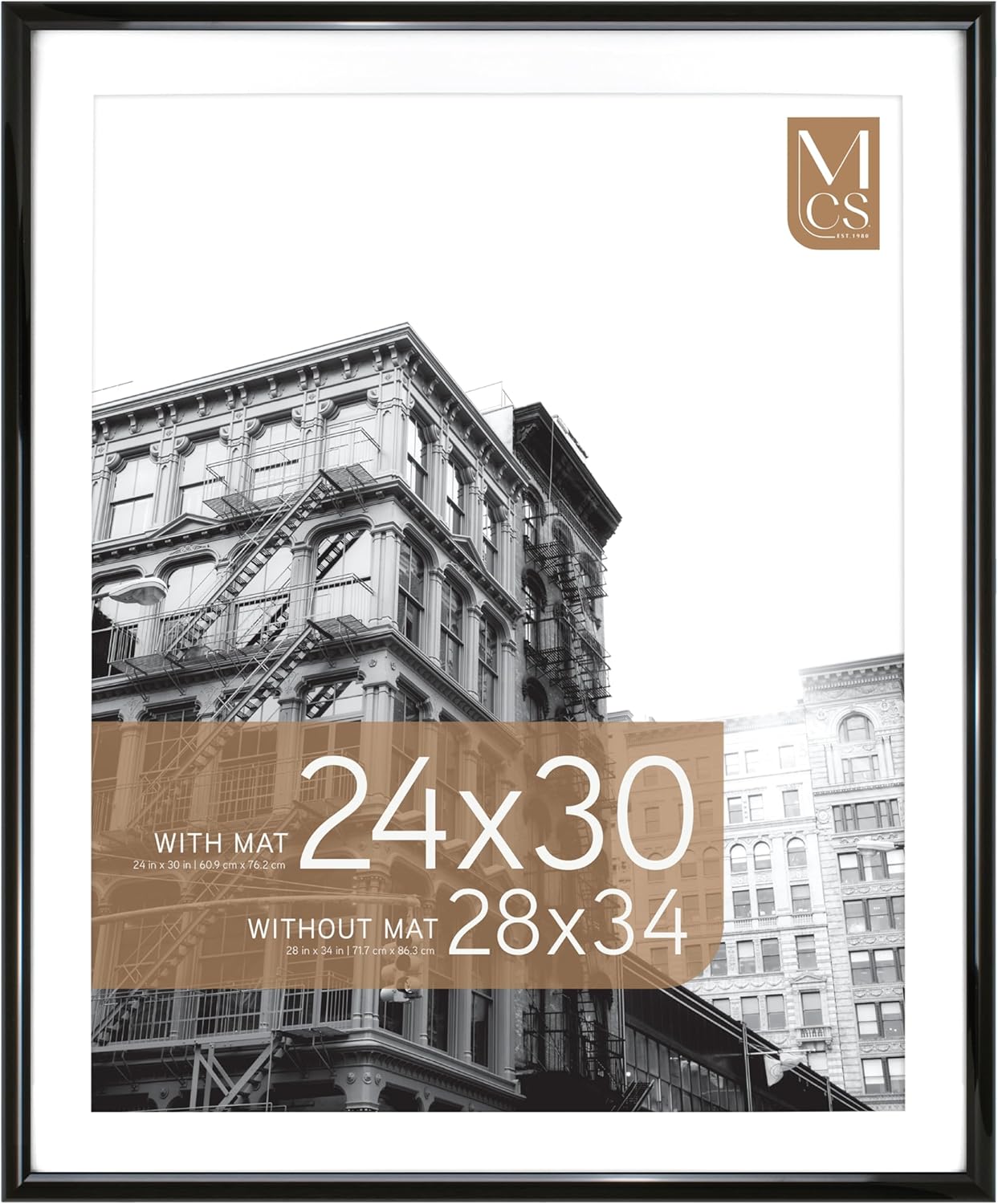 MCS Trendsetter 28x34 Poster Frame, Display Pictures 24x30 With Mat or 28x34 Without Mat, Vertical & Horizontal Wall Hanging Large Picture Frame for Photos & Posters, Black (1-Pack) Trendsetter - 24x30 matted to 28x34 1-Pack