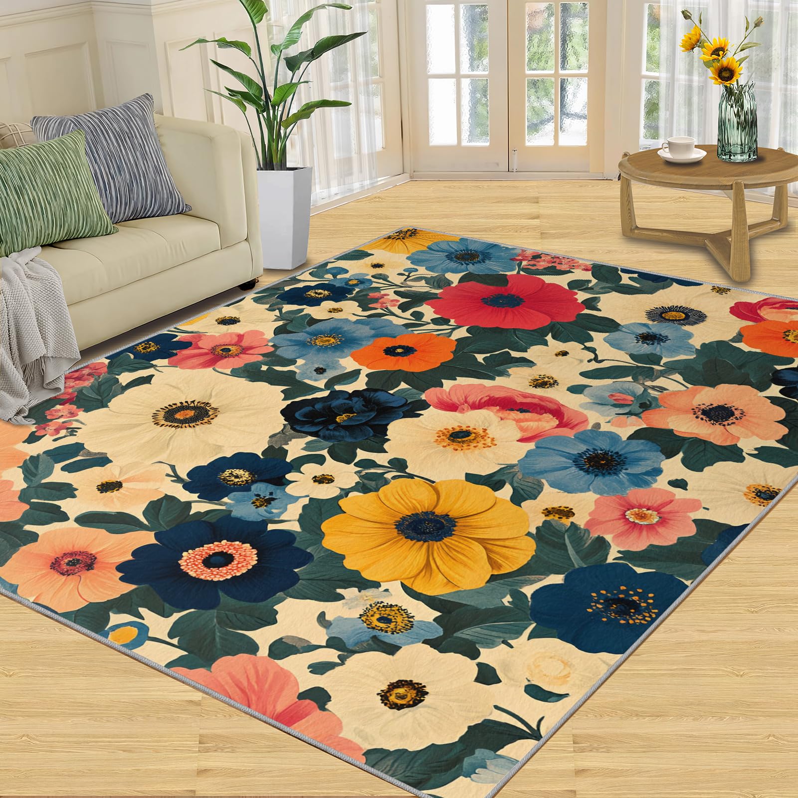 Tapis bohème salon 240x300 cm aux finitions soignées à poils courts