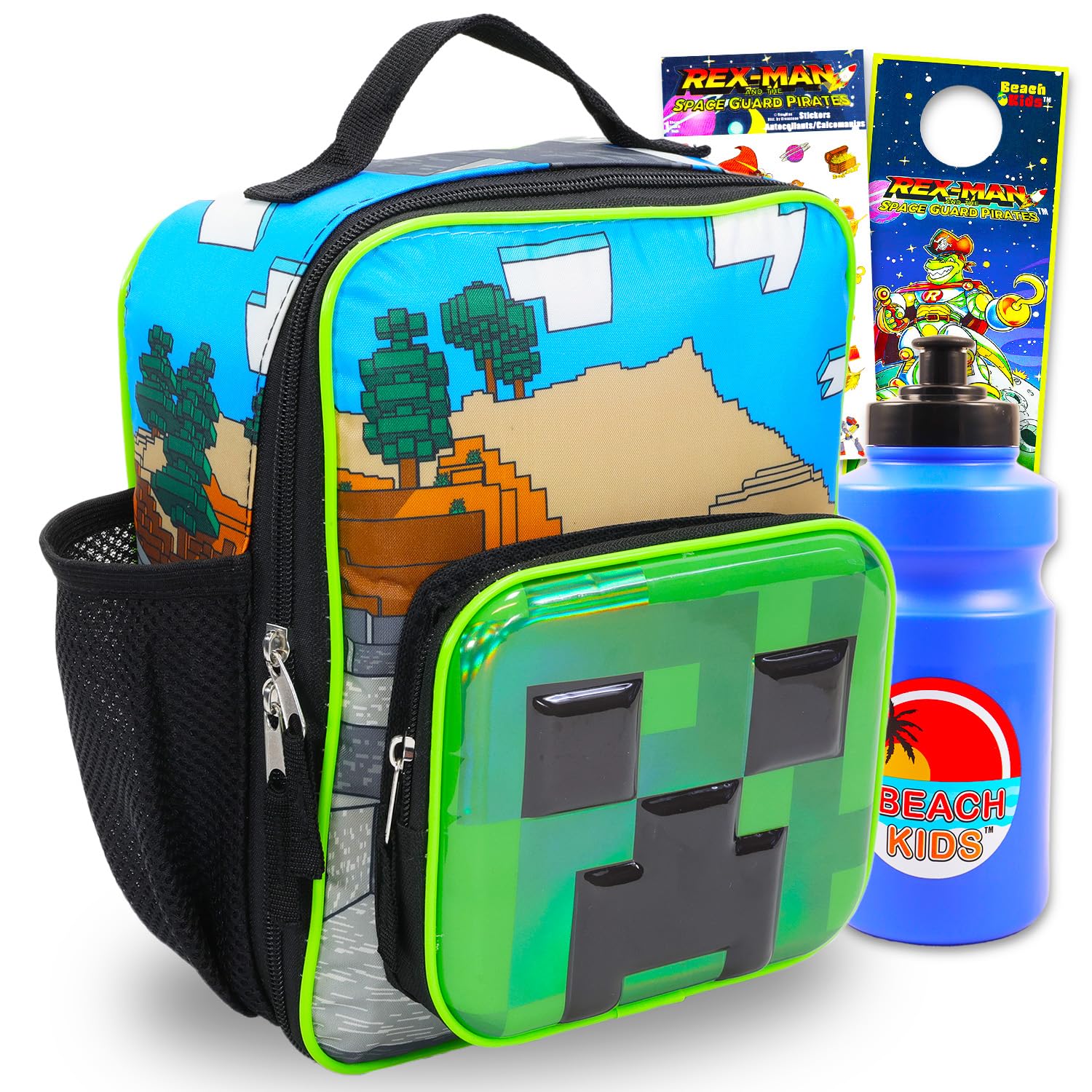 Minecraft Lunch Box Set - Bundle with Lunch Bag, Water Bottle, Stickers, Door Hanger | Minecraft Lunchbox for Boys