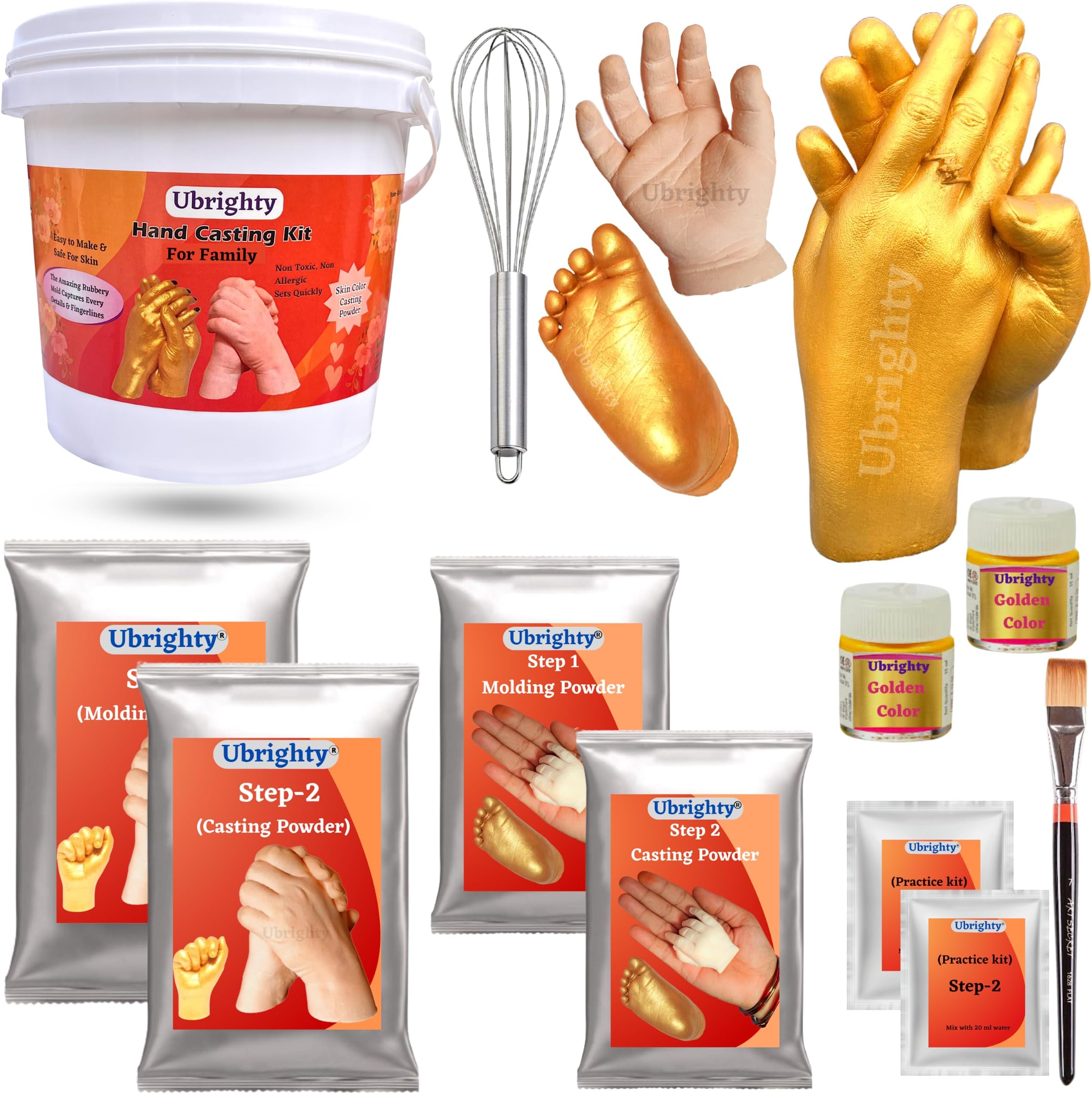 Hand Casting Kit for Couples Family and Baby Hand Molding Powder 3D Hand Foot Casting Couple Molding Powder 800 Gm, Casting Stone 1450 Gm (Family Pack, Gold)