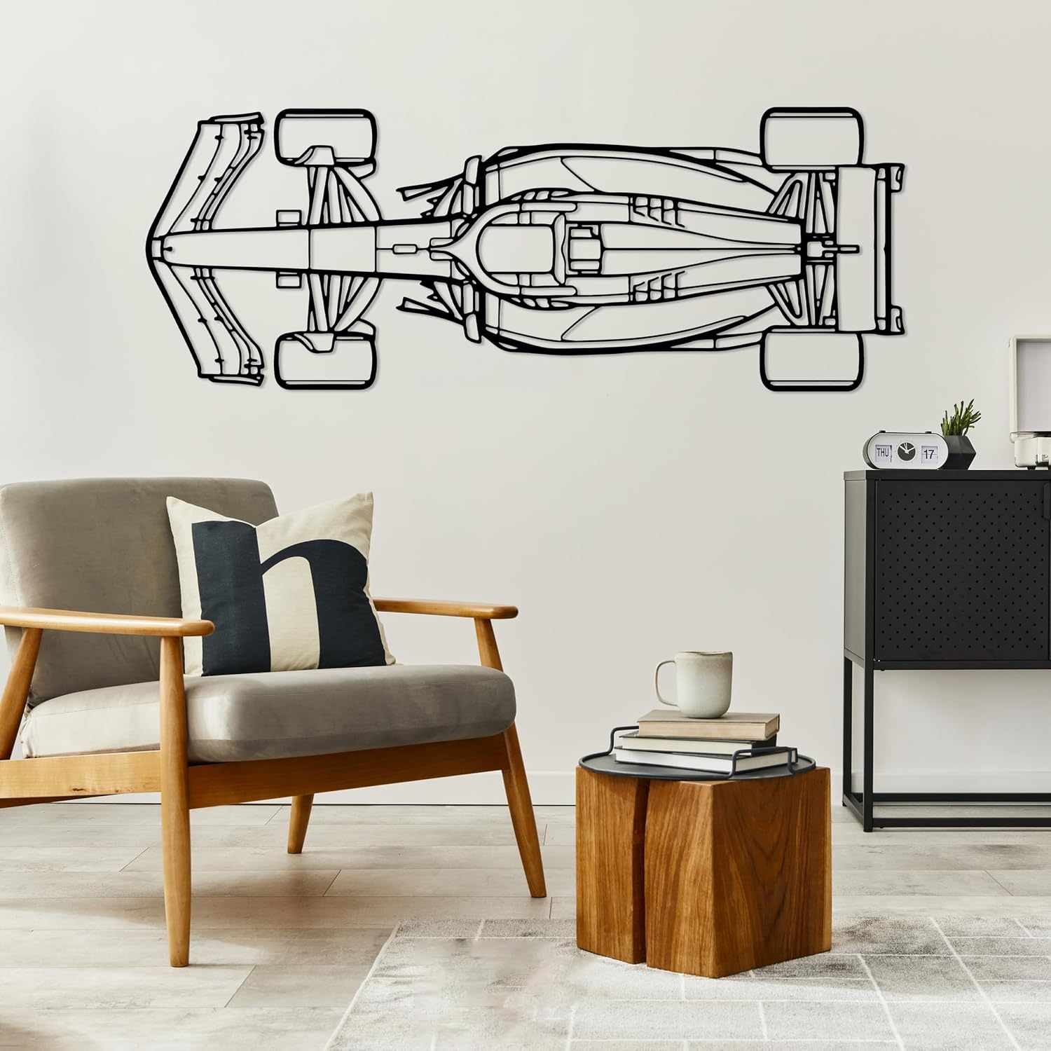 Formula Car Metal Wall Art, Sports Car Metal Silhouette, Formula Car Lovers Metal Wall Decor, Racing Gifts For Men, Minimalist Sculpture for Garage, Man Cave, Gift for Father's, (Black - 40"x11" inch)