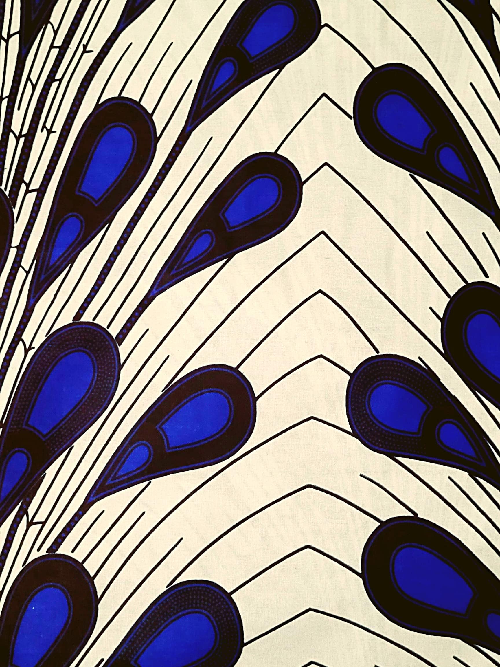 African Fabrics by The Yard- Ankara, Kitenge - Blue Varieties (Blue & White Peacock Feathers)