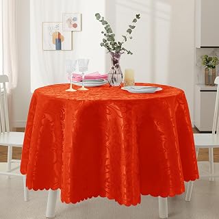 Wave Damask Orange Satin Round Tablecloth 60"X60",Round Tablecloth Stain Resistant Wrinkle Free Silkly Soft Table Cloths for Dining Room, Indoor and Outdoor Use
